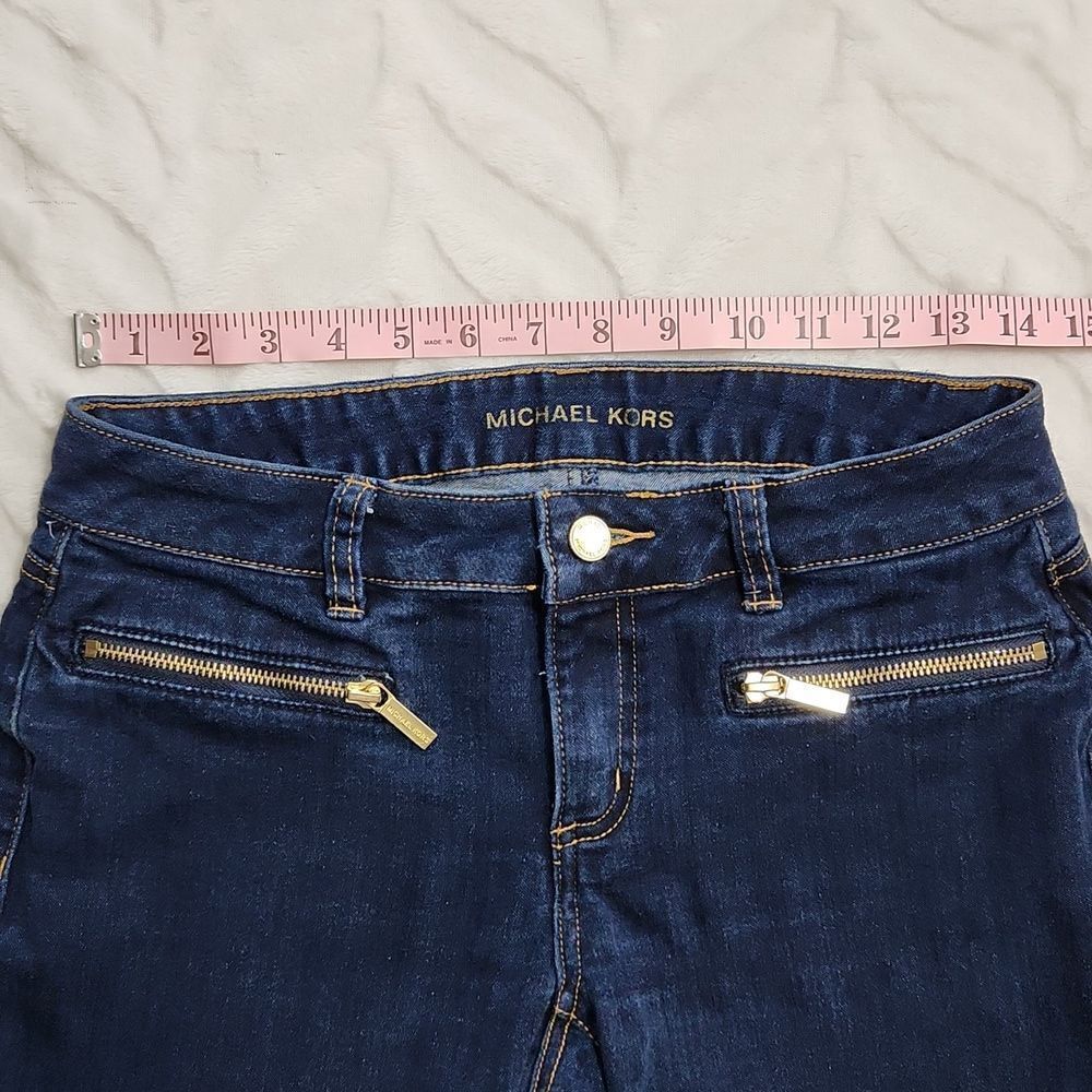 Michael Kors Skinny Jeans Women's Size 2 Dark Wash Gold Zip Pocket Stretch Denim - Picture 9 of 12